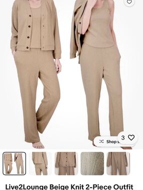 Live2Lounge Beige Knit Wide-Leg Pull-On Pants